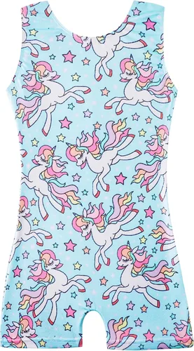 HOZIY Leotardos de gimnasia con pantalones cortos para niñas y niños pequeños, trajes de ciclista con estampado de unicornio brillante, leopardo,