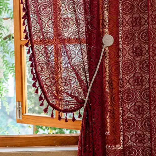 Miniatura 42 de YJ YANJUN - Cortinas de café boho, 24 pulgadas de largo, 2 paneles, cada una de 59" de ancho x 24" de largo, beige, con crochet, cortinas de cocina