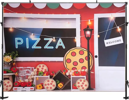 Miniatura 3 de Pizzería Fiesta de Cumpleaños Fondo de fotografía para niños, decoración de retratos, decoración de retratos, telón de fondo de vinilo para estudio