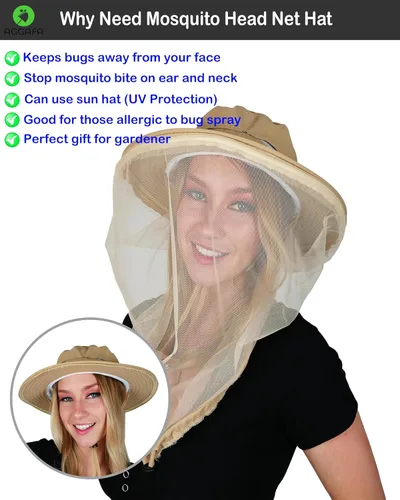 Miniatura 2 de Mosquito Head Net Hat, Providing a Physical Barrier to Help Keep Mosquitoes and Bugs Away from Your Face Gorro beige.