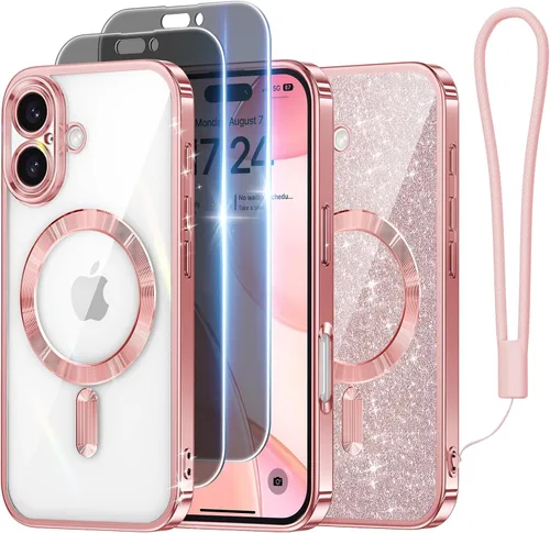 Miniatura 83 de Meifigno Candy Mag Series - Funda diseñada para iPhone 15 Pro, compatible con MagSafe, tarjeta con purpurina y correa de muñeca, protección completa