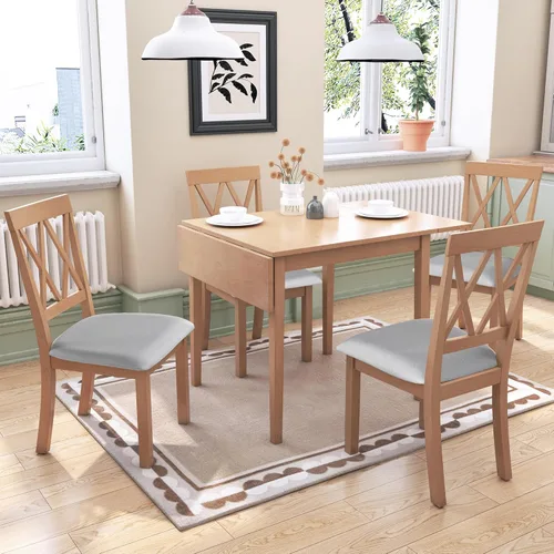 Miniatura 33 de JIVOIT Juego de mesa de comedor de 3 piezas con altura de mostrador, juego de comedor de madera maciza con 2 taburetes tapizados, mesa de comedor