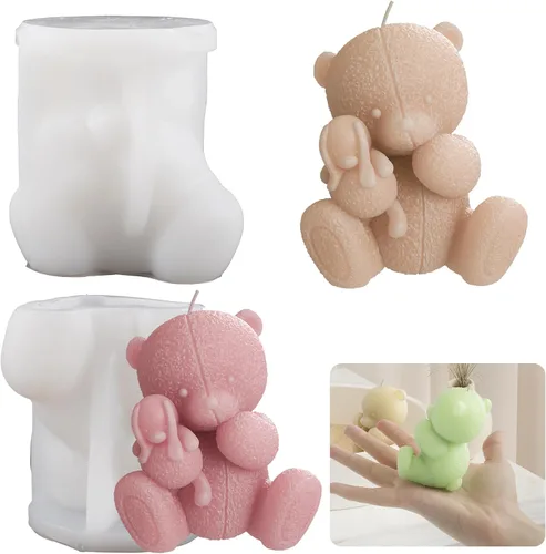 Miniatura 4 de Suture Bear Doll Bear Candle Animal Resina Casting Making Moldes Molde de silicona para velas Decoración del hogar Fabricación de velas Molde