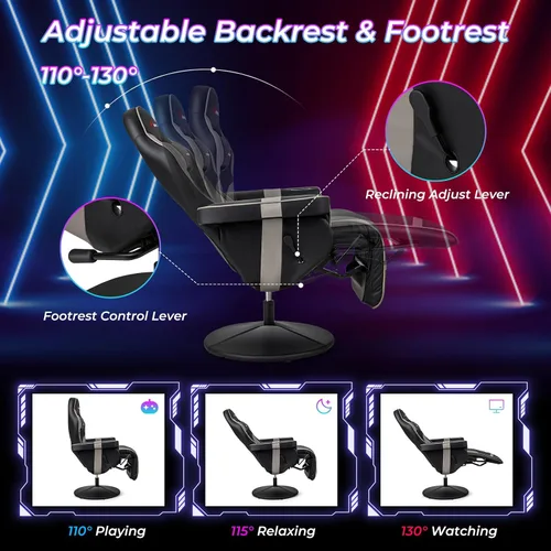 Miniatura 5 de Goplus - Silla gamer con masaje, altura ajustable, para videojuegos, con reposapiés retráctil, soporte para tazas, reposacabezas, silla giratoria