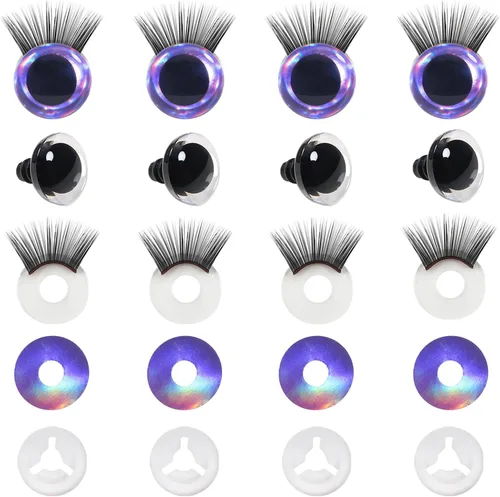 Miniatura 9 de TOAOB - 4 juegos de ojos de seguridad de 0.98 pulgadas con purpurina y arandelas y pestañas para Amigurumis de plástico plateado para manualidades