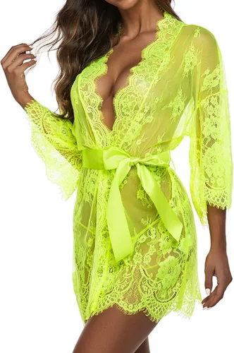 Miniatura 5 de Avidlove - Kimono de encaje para mujer, bata babydoll, camisón de malla para lencería de talla S-5XL