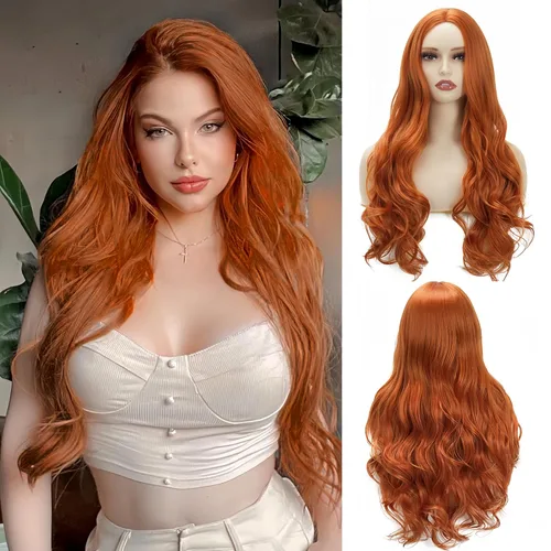 Miniatura 12 de Peluca larga ondulada negra y roja para mujer, color rojo y negro, degradado, sintética, resistente al calor, para disfraz de cosplay