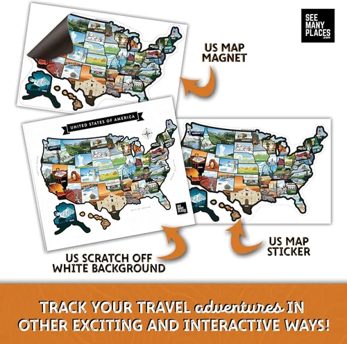 Miniatura 9 de Mapa de Estados Unidos para Raspar "See Many Places", Póster Enmarcable de 28x22" Mapa de Viaje de EE.UU. con Imágenes de Estados Personalizadas