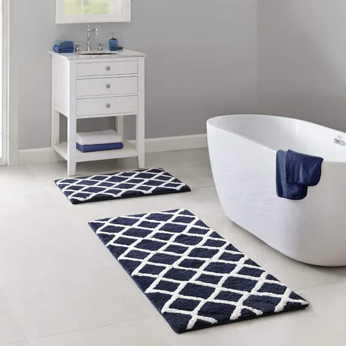 Miniatura 12 de Madison Park Bittman - Alfombra de baño reversible de pelo alto, lujosa, copetuda, absorbente, de secado rápido, diseño geométrico, decoración