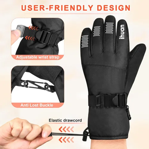 Miniatura 5 de ihuan Guantes de esquí impermeables para hombres y mujeres, guantes de nieve de invierno para clima frío, guantes de snowboard con dedos