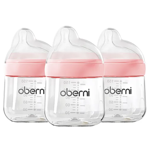 Miniatura 7 de Oberni Biberones con pezón descentrado lento durante más de 0 meses, biberón anticólico para recién nacido, 5.1 fl oz/5 oz/azul/paquete de 2