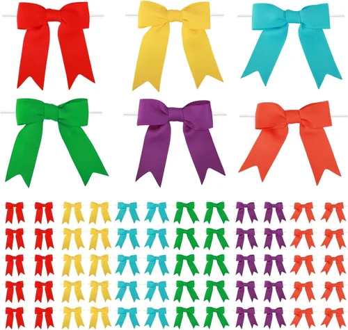 Miniatura 34 de Meseey 50 lazos de grogrén de 3 pulgadas, color gris plateado, preatados, para bolsas de golosinas, cesta de envoltura de regalo, boda, baby shower