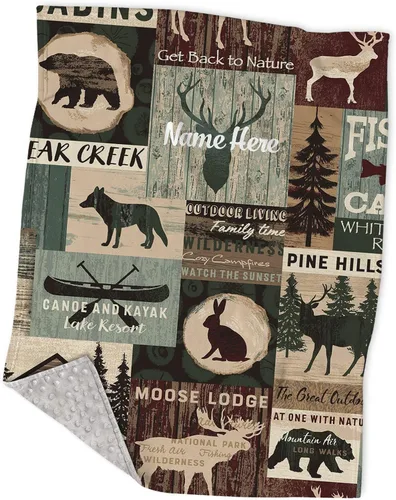 Manta personalizada de camuflaje con diseño de ciervos y osos, conejo, lobo y bosque, manta de bebé con lunares minky para niños y niñas, manta a
