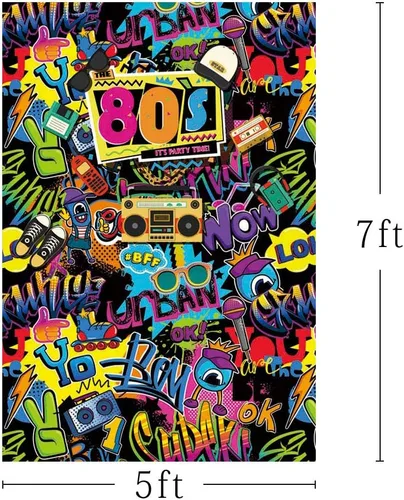 Miniatura 2 de Hip Hop Regreso a los 80 Fiesta de Cumpleaños Decoración Adulto Fiesta de Cumpleaños Decoración Estudio Fotográfico Banner Graffiti Disco 4.9x6.9 ft
