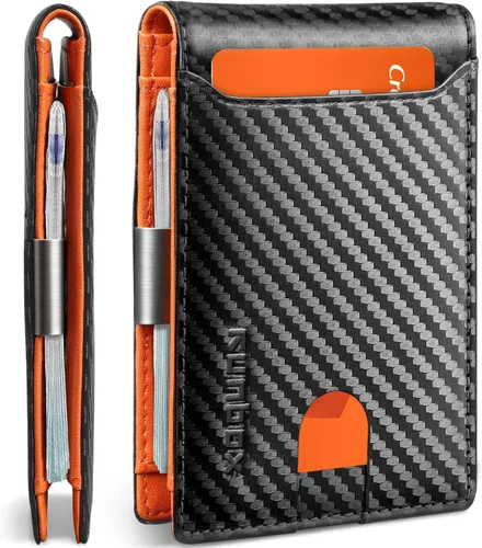 Miniatura 177 de RUNBOX - Carteras delgadas para hombre, cartera de piel con pinza para el dinero, cartera de bolsillo frontal con bloqueo RFID, tarjetero