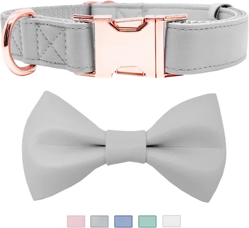 Miniatura 11 de Collar de cuero suave para perro, ajustable, lindo collar de pajarita [fácil de limpiar] con elegante hebilla de metal resistente de oro rosa