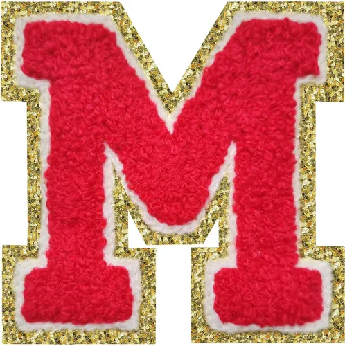 Miniatura 142 de Parches de letras termo-adhesivas de felpilla para chaquetas, parches de letras universitarias con brillantina para planchar en la letra azul A