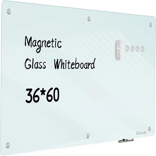 Miniatura 18 de Pizarra magnética de vidrio – Pizarra de cristal de borrado en seco de 48 x 36 pulgadas, gran tablero de vidrio sin marco para paredes, oficina, Gris