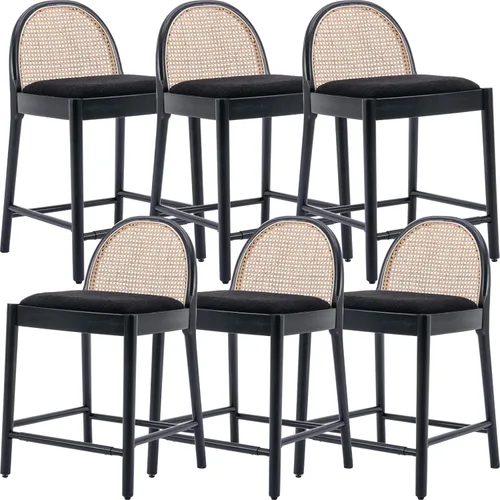 Miniatura 9 de Ya-Home Juego de 2 taburetes de bar de mediados de siglo, taburetes de bar de 26 pulgadas con respaldo de ratán Sherpa de altura de mostrador