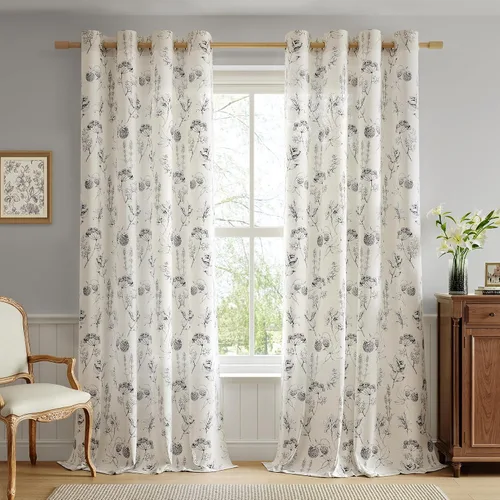 Miniatura 19 de FMFUNCTEX Cortinas de Nivel de Cocina Verde y Blanco de 24 Pulgadas de Largo con Estampado de Flores, Cortinas de Media Ventana para Baño