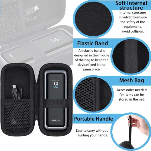 Miniatura 7 de Estuche de viaje rígido Khanka de repuesto para banco de energía portátil Anker Prime, 20100mAh 220W(A110B) /20000mAh,200W(A1336), solo estuche Negro