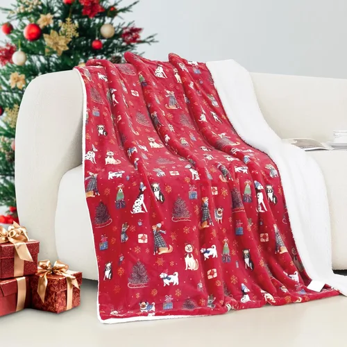 Miniatura 23 de Elegant Comfort - Manta reversible y ultra suave de franela con forro polar - Manta de sherpa navideña de invierno - Ligera, suave y acogedora