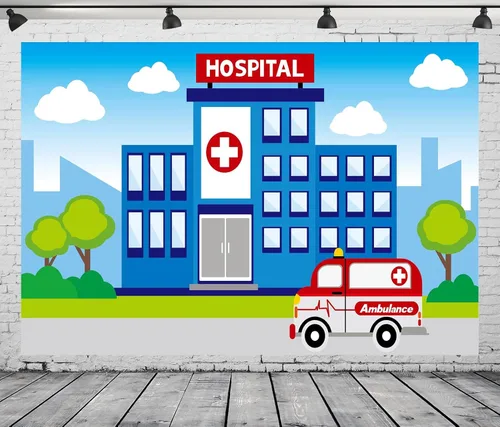 Miniatura 4 de BELECO Telón de fondo de fotografía de hospital, de 5 x 3 pies, ambulancia, atención médica, fondo de enfermería, escuela, enfermera, graduación