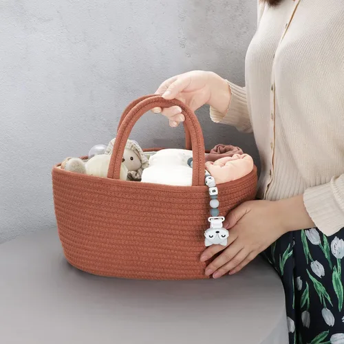 Miniatura 23 de Organizador de pañales para bebé con cuerda de algodón para niña o niño, cesta de almacenamiento portátil para guardería, bolsa de transporte