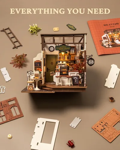 Miniatura 5 de Rolife - Kit de casa de muñecas en miniatura, cafetería, kits de casa de muñecas en miniatura para adultos, modelo de casa de madera con luces LED