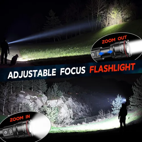 Miniatura 3 de RECHOO Paquete de 2 linternas recargables, linterna LED súper brillante de alto lúmenes con pantalla digital LCD, 3 modos de iluminación y luces