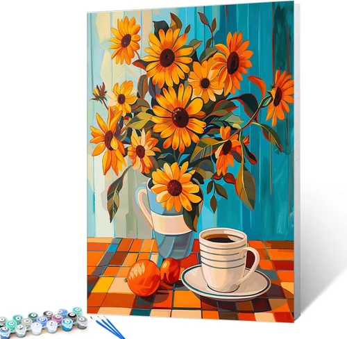 Miniatura 13 de Tucocoo Kit de pintura de lavanda por números con pinceles y pigmento acrílico sobre lienzo para adultos, diseño rústico de ventanas, arte floral