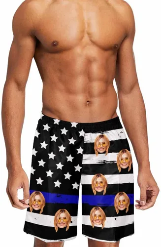 Traje de baño personalizado para hombre, divertido estampado de fotos personalizado con la bandera estadounidense, pantalones cortos, regalos de