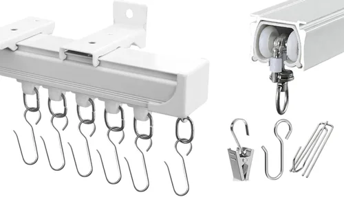 Miniatura 8 de Sistema de riel de cortina de aluminio resistente de 1 pie (muestra), montaje en pared y techo, rieles con corredores de deslizamiento silencioso