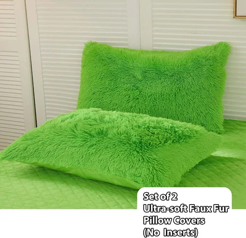 Miniatura 2 de LIFEREVO Paquete de 2 fundas de almohada de felpa lanuda de piel sintética de 20"x26", fundas de almohada decorativas esponjosas con cierre de Verde