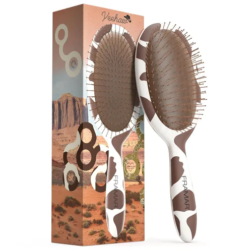 FRAMAR Cepillo para desenredar el cabello con estampado de vaca, cepillo desenredante para mujeres, cepillo para cabello mojado para niñas, cepillo