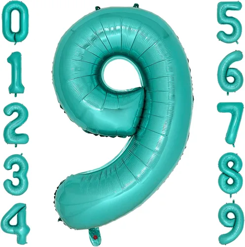 Miniatura 13 de Globos de color verde azulado con el número 0 de 40 pulgadas, globos grandes de papel de aluminio azul turquesa para mujer, decoraciones