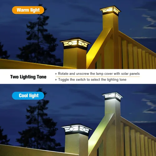 Miniatura 4 de Luces Solares para Tapas de Postes Exteriores Paquete de 4, Impermeables, Alimentadas por Energía Solar, Luces para Postes de Terraza y Valla