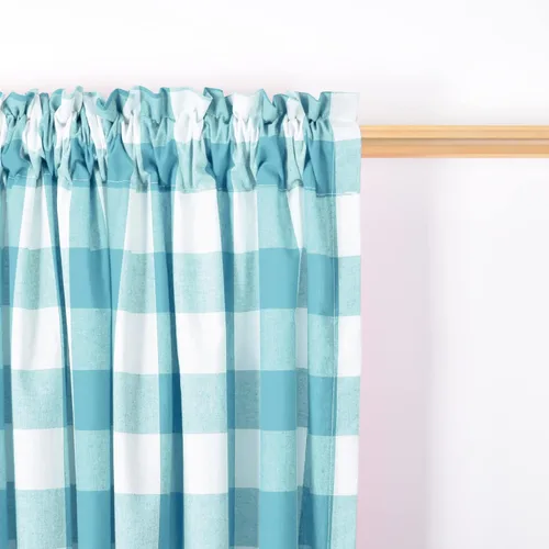 Miniatura 59 de Cenefas de cortina para ventana de 16 pulgadas de largo, 2 paneles de cuadros búfalo, cortinas pequeñas con bolsillo para barra, estilo clásico