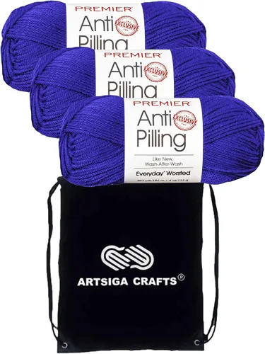 Miniatura 82 de Premier Yarns Everyday Anti-Pelusa Hilo Sólido Verde Pino DN100-8 (6-Madejas - Mismo Lote de Tinta) #4 Peso Estambre Acrílico para Tejer