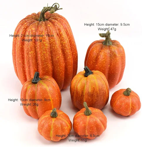 Miniatura 5 de BULINGNA 7 calabazas artificiales para decoración de Halloween, espuma de simulación de cosecha de otoño, calabazas para Halloween, Acción de Naranja