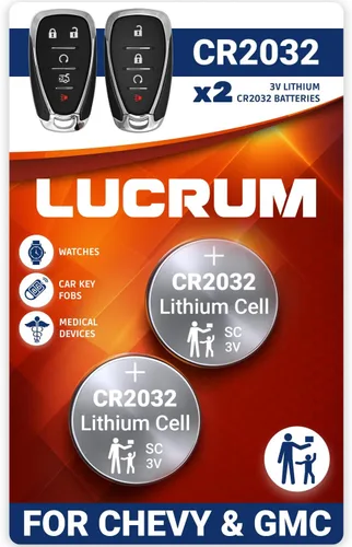 Batería de repuesto para llavero Chevy y GMC – 2 unidades CR2032 para Silverado Equinox Malibu Traverse Cruze Acadia Terrain Impala Trax Tahoe Yukon