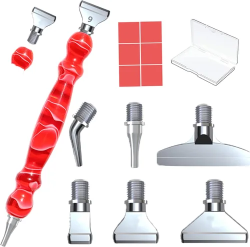 Miniatura 7 de 14 piezas Juego de bolígrafos para pintura de diamante con puntas de rosca de metal, un bolígrafo de arte de diamante, 6 puntas, 6 arcillas