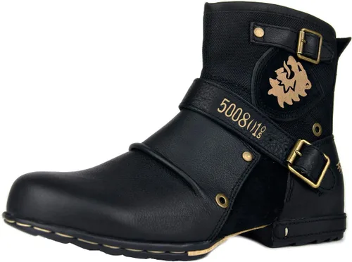 Miniatura 12 de OSSTONE Botas Moto para Hombre de Moda con Cremallera Botas de Cuero Chukka Casuales Estilo Retro OS-5008-1-DA1B1