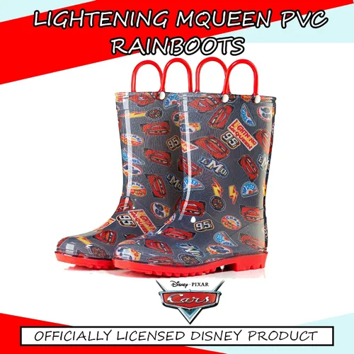 Miniatura 3 de Disney Cars Lightening McQueen - Botas de lluvia de PVC para niños asas fáciles de poner color negro para niños pequeños y pequeños