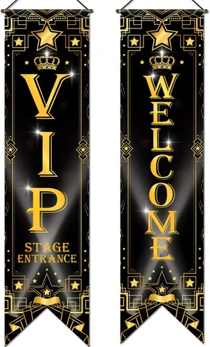 Blulu - Decoraciones de fiesta VIP de los años 20, cartel de noche de cine VIP, cartel de porche para cine y ahora mostrando colgante, suministros