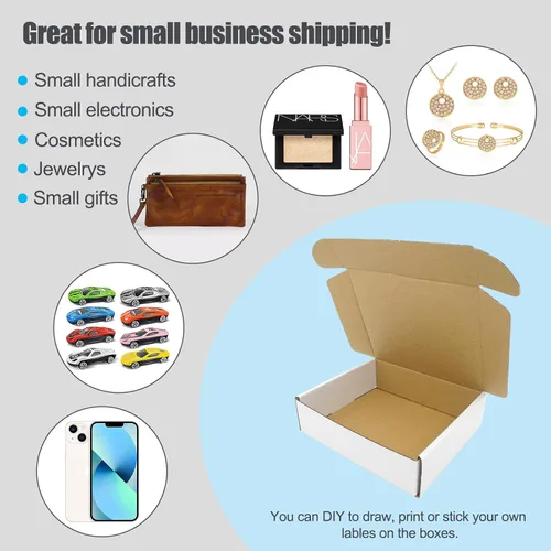 Miniatura 5 de 6x4x2 Cajas de envío, caja de correo corrugada pequeña de cartón blanco para pequeñas empresas, embalaje plano económico, embalaje ligero