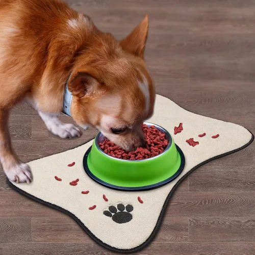 Miniatura 5 de Alfombrilla de secado para tazón de mascotas evita que el agua y los alimentos se derramen (paquete de 2)