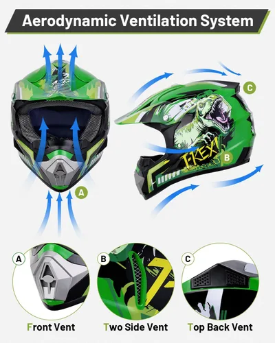 Miniatura 7 de Oumurs DOT Casco de Dirt Bike Juvenil con Gafas y Guantes para 5-14 Años, Cascos ATV para Niños y Niñas, Casco de Cuatro Ruedas, Motocross BMX MX