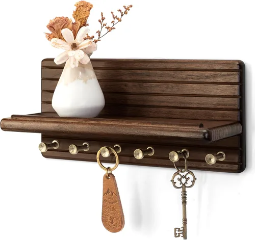 Miniatura 29 de Rebee Vision Soporte de pared de madera de acacia para decoración del hogar, mini llavero de 7 pulgadas para pared con 4 ganchos resistentes