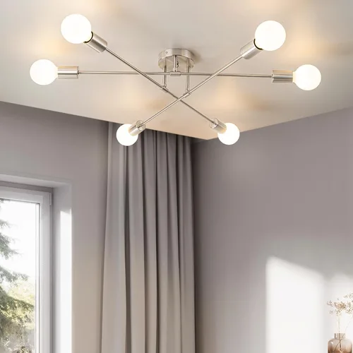Miniatura 8 de Lámpara de techo semiempotrada, lámparas de araña Sputnik modernas de 6 luces en latón con base E26, lámparas de cocina estilo granja vintage